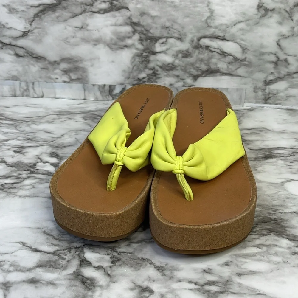 Lucky Brand Womens Pistachio Lellina Leather Flatform Platform Sandals Shoes